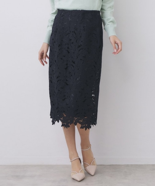 フラワーレースタイトスカート【洗濯機OK】