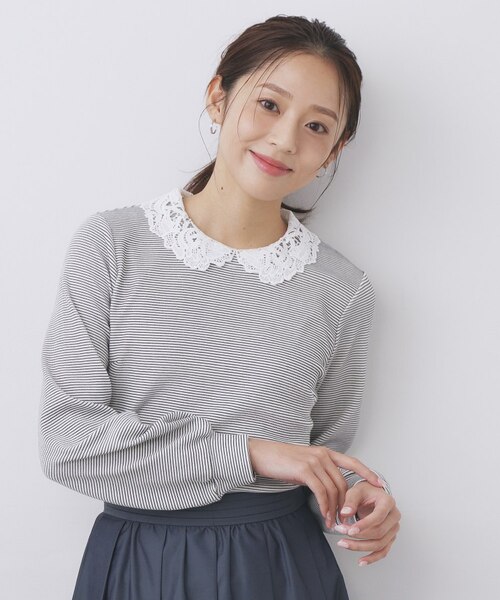 レース衿付きピケジャージトップス【洗濯機OK】｜インデックスの通販