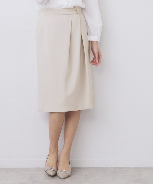 アシンメトリーストレッチタックスカート/セットアップ対応【洗濯機OK/防シワ/イージーアイロン】