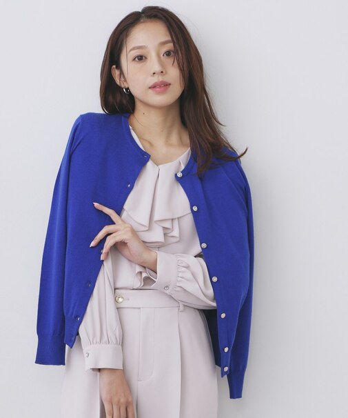 柄編みクルーネックカーディガン【洗濯機OK】