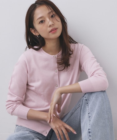 柄編みクルーネックカーディガン【洗濯機OK】《7col》