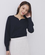 ゴールドパーツ付きハートネックニット【洗濯機OK】