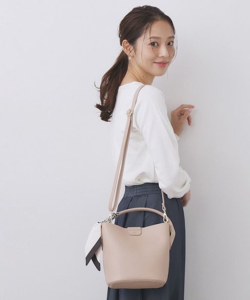 ストライプスカーフ付きミドルバッグ【2WAY】