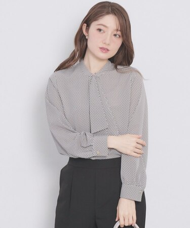 アシンメトリーボウタイブラウス【洗濯機OK/イージーアイロン/防シワ】《XS～LL》