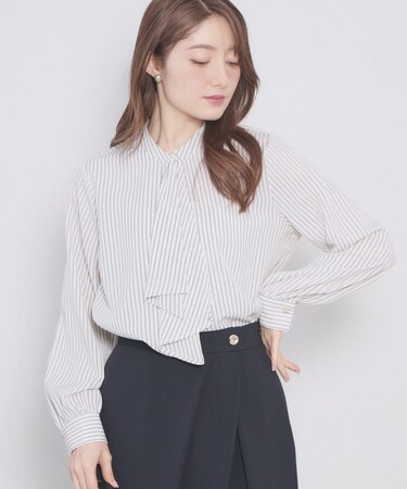 アシンメトリーボウタイブラウス【洗濯機OK/イージーアイロン/防シワ】《XS～LL》