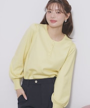 ビジューボタンヘンリーネックニット【洗濯機OK】