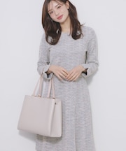 ミックスツィードフレアワンピース【洗える/イージーアイロン/ストレッチ】《S～3L》