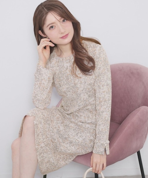 ミックスツィードパネルフレアワンピース【ハンドウォッシャブル/イージーアイロン/ストレッチ】