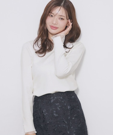 ドットチュールフリルデザインニット【洗濯機OK】