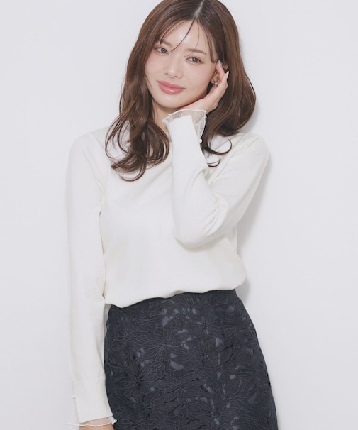 ドットチュールフリルデザインニット【洗濯機OK】