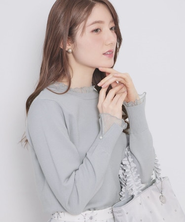 ドットチュールフリルデザインニット【洗濯機OK】