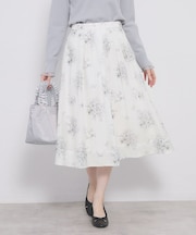 オーガンジーフラワーフレアスカート【洗濯機OK/イージーアイロン】