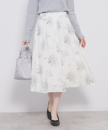 オーガンジーフラワーフレアスカート【洗濯機OK/イージーアイロン】