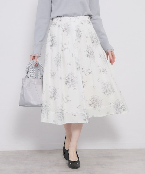 オーガンジーフラワーフレアスカート【洗濯機OK/イージーアイロン】