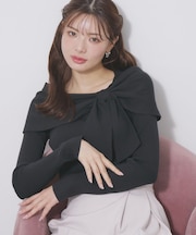 オフショルリボンリブニット【洗濯機OK】