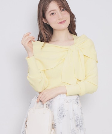 オフショルリボンリブニット【洗濯機OK】