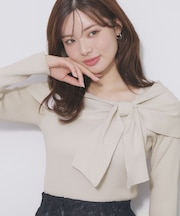 オフショルリボンリブニット【洗濯機OK】