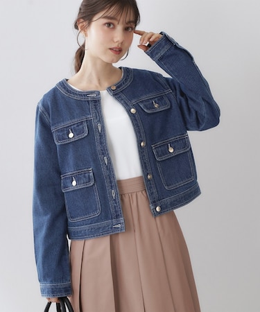 ミニマルノーカラーデニムジャケット【洗濯機OK】