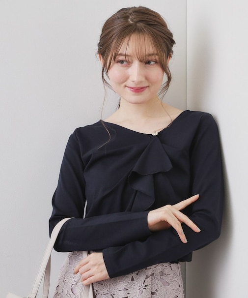 アシメラッフルフリルポンチトップス【洗濯機OK】