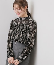 エアリープリーツスタンドカラーブラウス【洗濯機OK/イージーアイロン/防シワ】《5col》