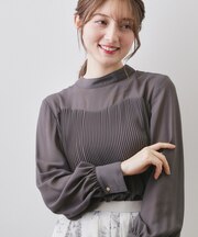 エアリープリーツスタンドカラーブラウス【洗濯機OK/イージーアイロン/防シワ】《5col》