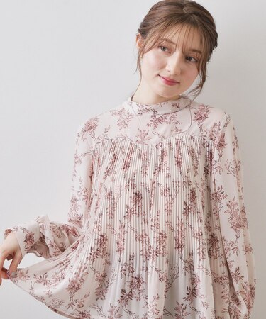 エアリープリーツスタンドカラーブラウス【洗濯機OK/イージーアイロン/防シワ】《5col》