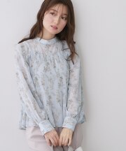 エアリープリーツスタンドカラーブラウス【洗濯機OK/イージーアイロン/防シワ】《5col》