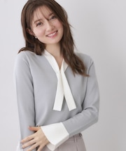 バイカラーボウタイパール調ニット【洗濯機OK】