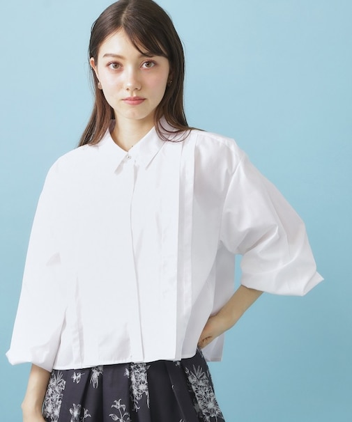 ブロード短丈タックシャツ【洗濯機OK】《5col》