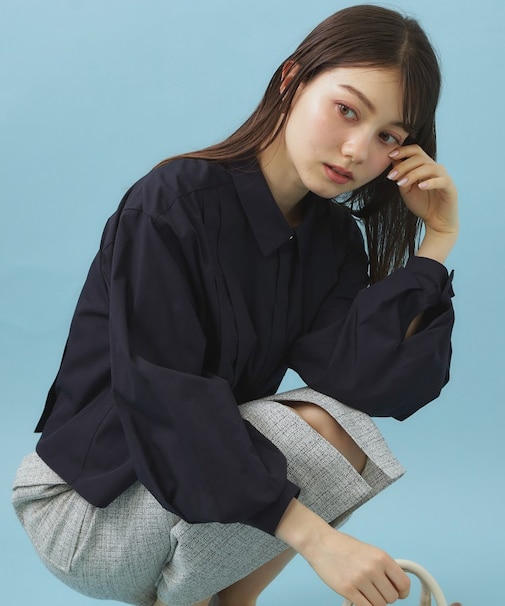 ブロード短丈タックシャツ【洗濯機OK】《5col》