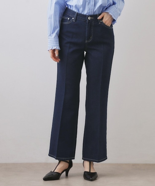 セルロース混フレアデニムパンツ【洗濯機OK】