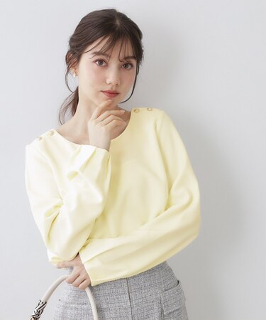 肩ボタンボートネックトップス【洗濯機OK】