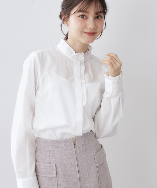 ブロードフロントフリルブラウス【洗濯機OK】《5col》