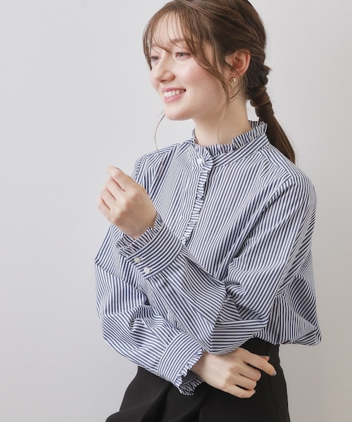 ブロードフロントフリルブラウス【洗濯機OK】《5col》｜インデックスの