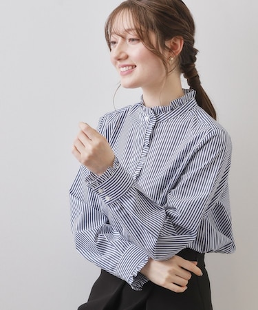 ブロードフロントフリルブラウス【洗濯機OK】《5col》