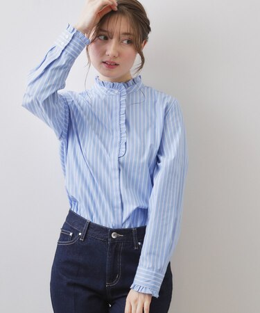 ブロードフロントフリルブラウス【洗濯機OK】《5col》