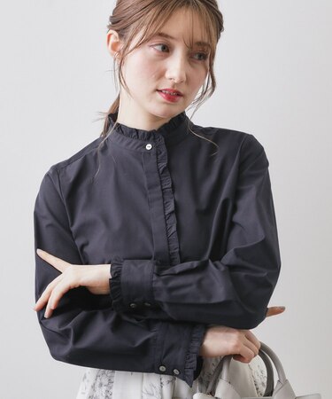 ブロードフロントフリルブラウス【洗濯機OK】《5col》