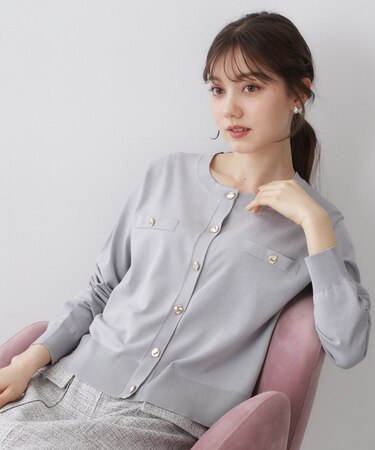 ボクシークルーネックカーディガン【洗濯機OK】《5col》