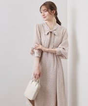 リボンボウタイドットワンピース【洗濯機OK/イージーアイロン/防シワ】