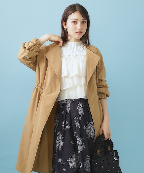 ヴィンテージクロスノーカラーロングコート【洗濯機OK/ストレッチ/イージーアイロン】