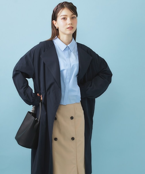 ヴィンテージクロスノーカラーロングコート【洗濯機OK/ストレッチ/イージーアイロン】