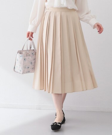 ビット付きダブルプリーツスカート【洗濯機OK/イージーアイロン】