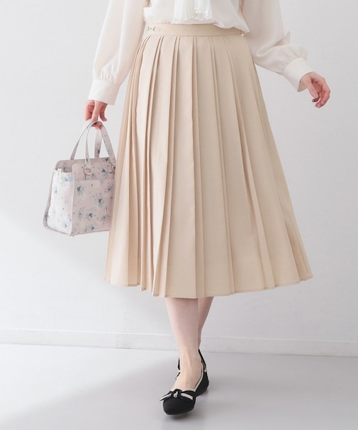 ビット付きダブルプリーツスカート【洗濯機OK/イージーアイロン】