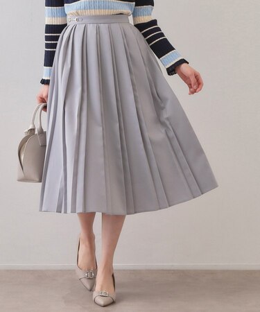ビット付きダブルプリーツスカート【洗濯機OK／イージーアイロン】