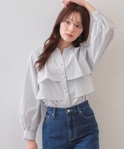 フリルキーネックシャツ【洗濯機OK/イージーアイロン/防シワ】《XS-LL/7col》