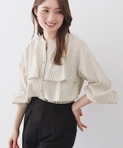 フリルキーネックシャツ【洗濯機OK/イージーアイロン/防シワ】《XS-LL/7col》
