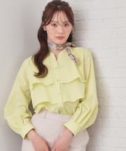 フリルキーネックシャツ【洗濯機OK/イージーアイロン/防シワ】《XS-LL/7col》