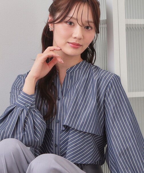 フリルキーネックシャツ【洗濯機OK/イージーアイロン/防シワ】《XS-LL/7col》