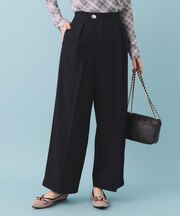 フロントラップ風ハイウエストワイド【洗濯機OK／イージーアイロン／ストレッチ】