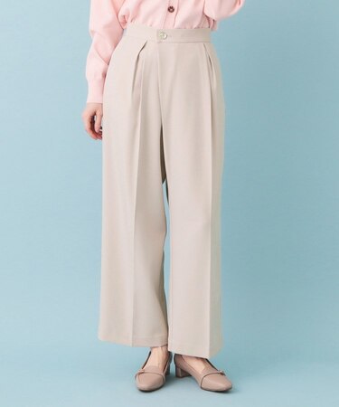 フロントラップ風ハイウエストワイド【洗濯機OK/イージーアイロン/ストレッチ】